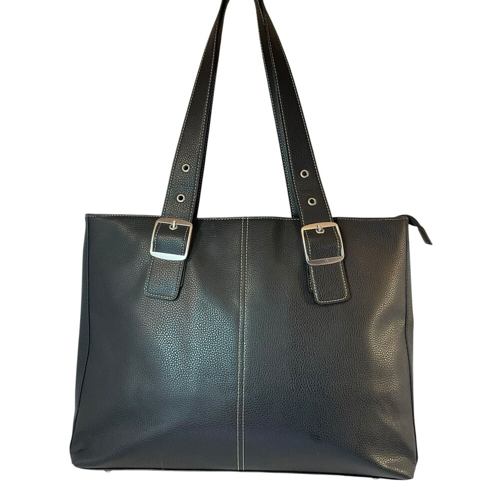 solo Black Pebbled Leather Laptop Tote Bag